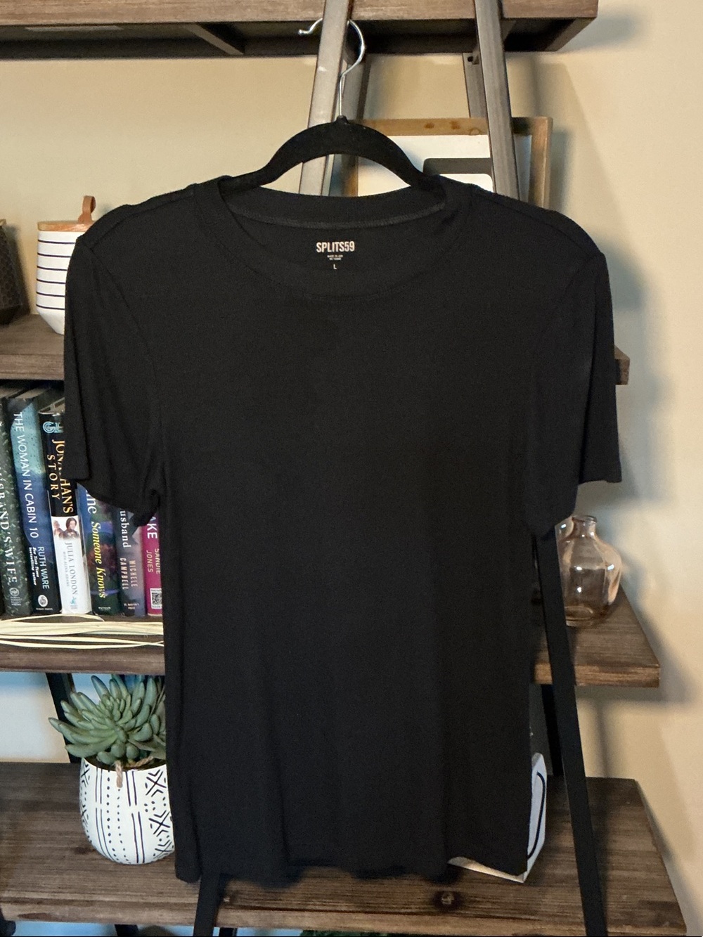 Splits59 Black Short Sleeve Ribbed Crew T-Shirt Size L